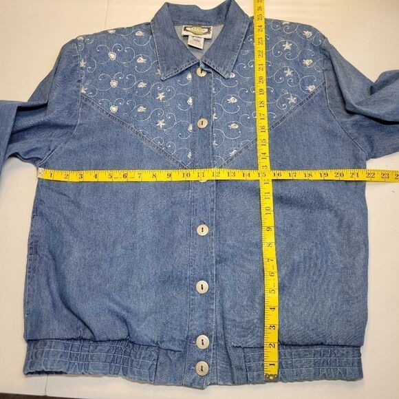 Teddi Vintage Blue Denim Chambray Jean Jacket White Floral Embroidery Western - Picture 11 of 15